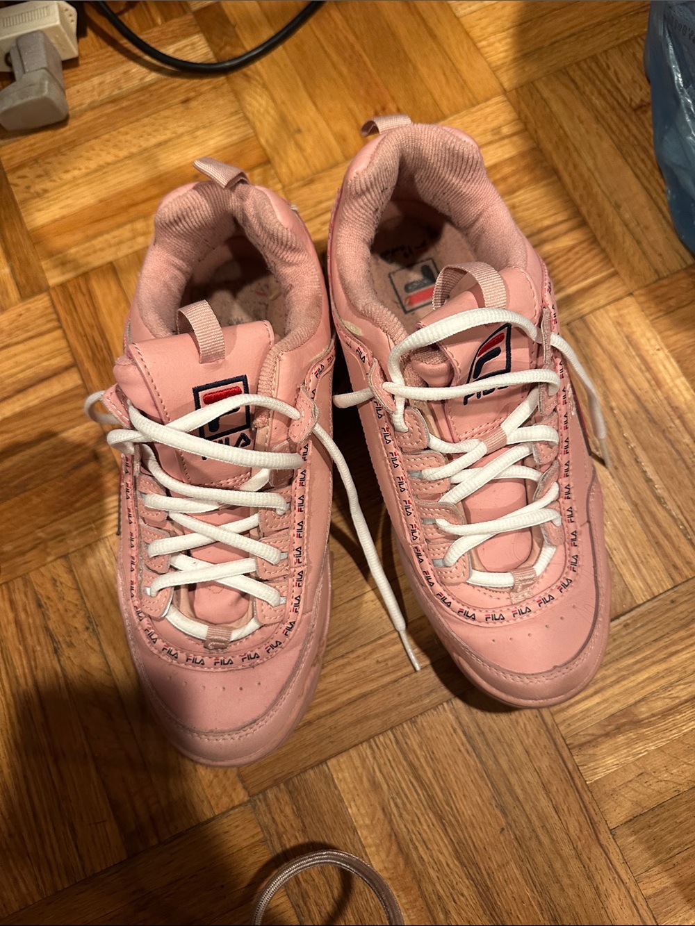 Fila Kids Pink and White Lace-Up Sneakers with Logo Trim